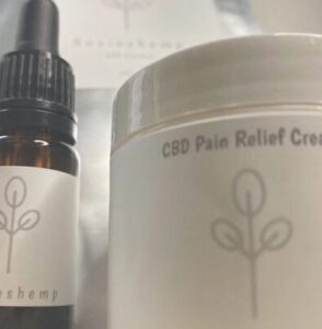 Selection CBD Products Susieshemp range with CBD oil, CBD Pain Relief Cream and CBD Patches in silver sealed packet